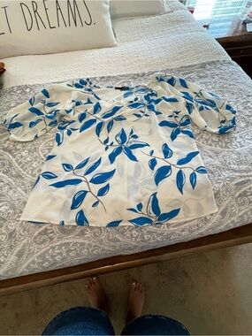harve benard sz Large Floral Square neck top blouse 3/4 Sleeve